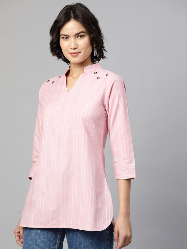 Cottinfab Pink Striped Pure Cotton Kurti