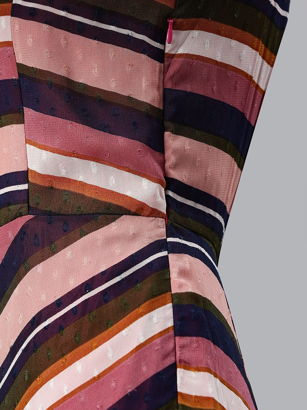 Cottinfab Pink & Navy Blue Striped Georgette A-Line Midi Dress