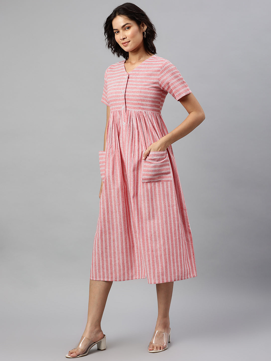 Buy Off White Striped Tiered Midi Dress For Women Online - Zink London