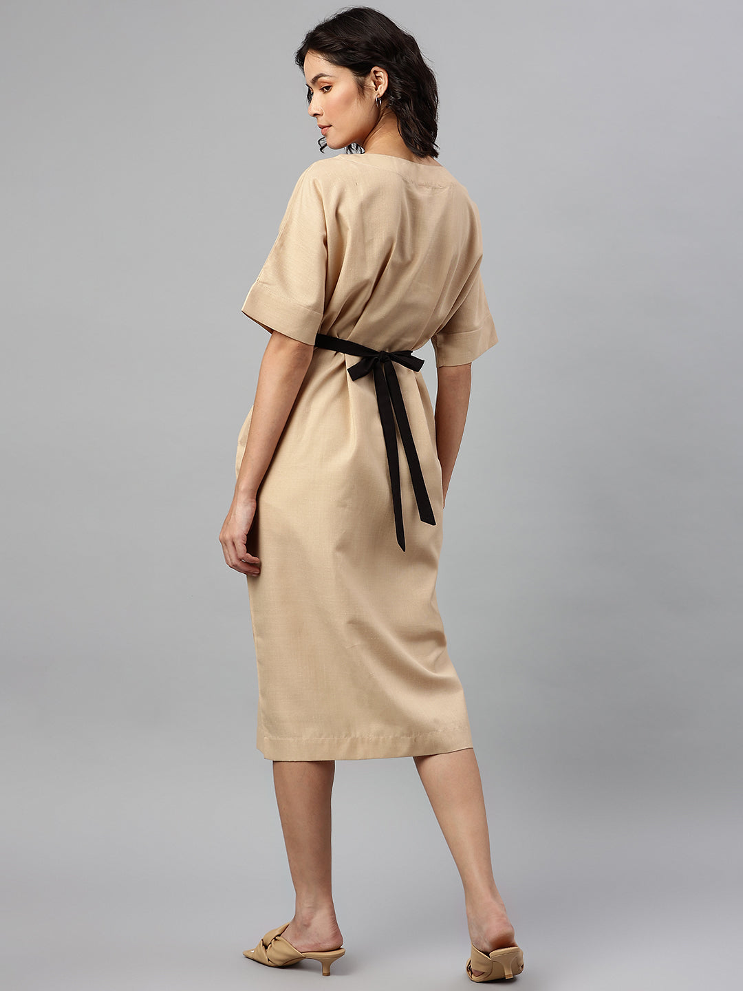 Cottinfab Beige A-Line Midi Dress