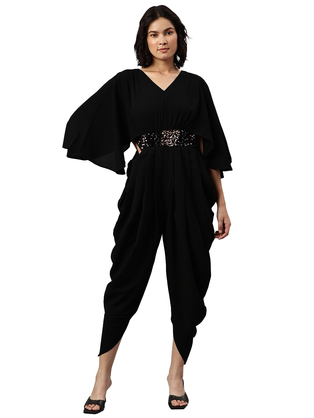 Cottinfab Black Dhoti Jumpsuit with Embellished Detail