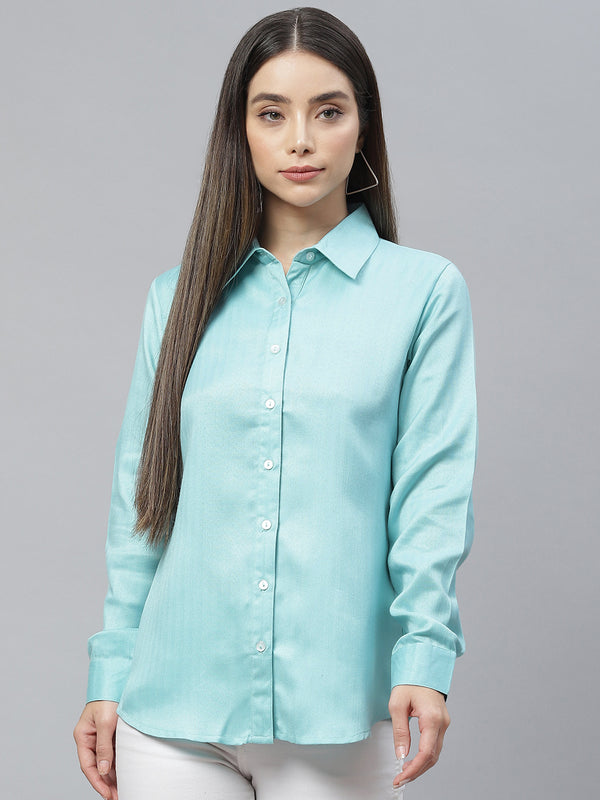 Cottinfab Women Blue Casual Shirt