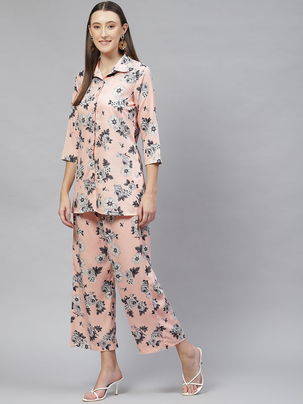 Cottinfab Women Floral Printed Shirt With Palazzos