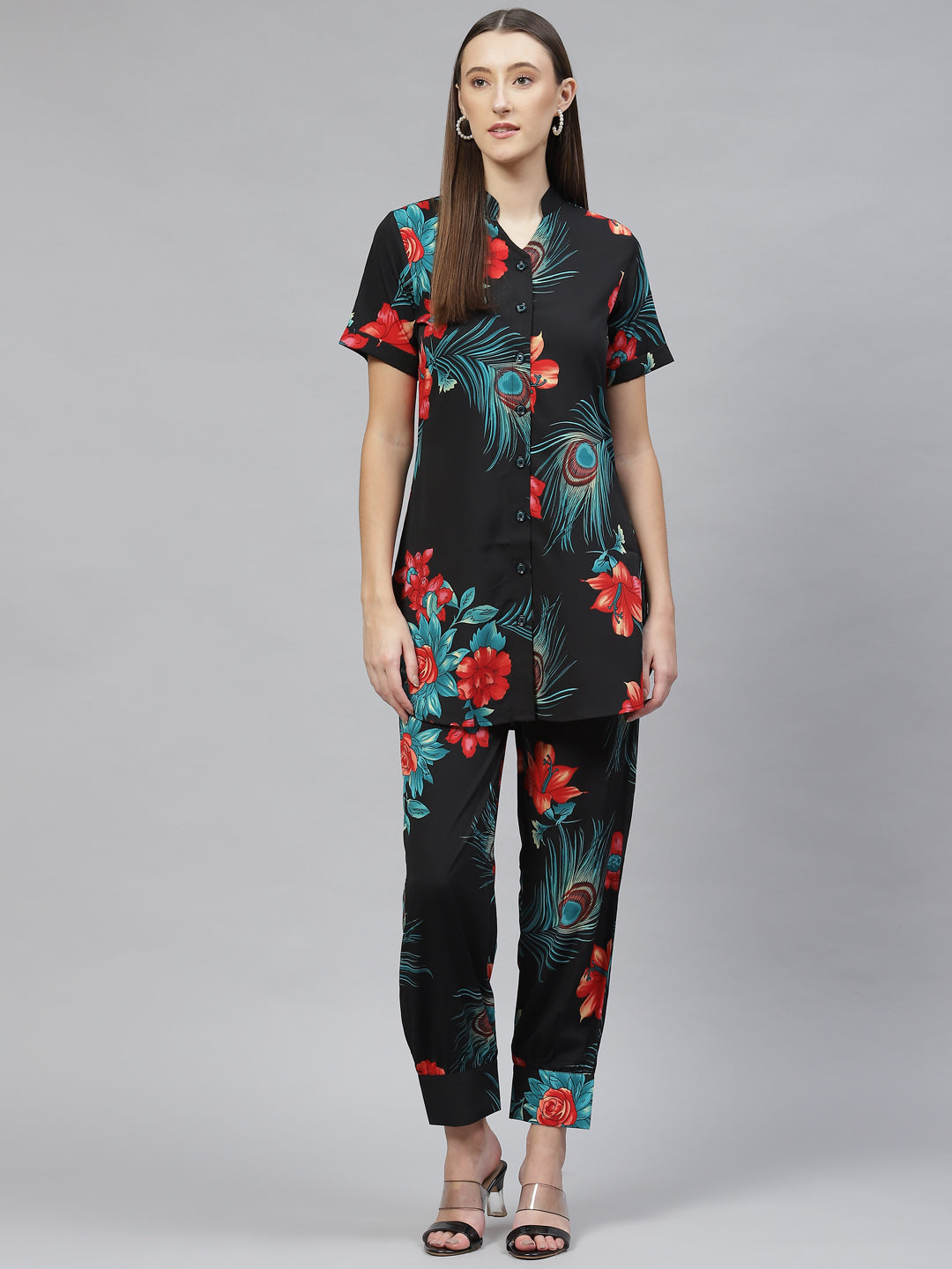 Cottinfab Women Printed Shirt With Trousers