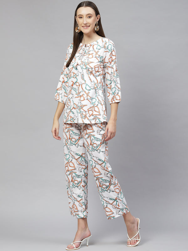 Cottinfab Women Printed Top with Trousers
