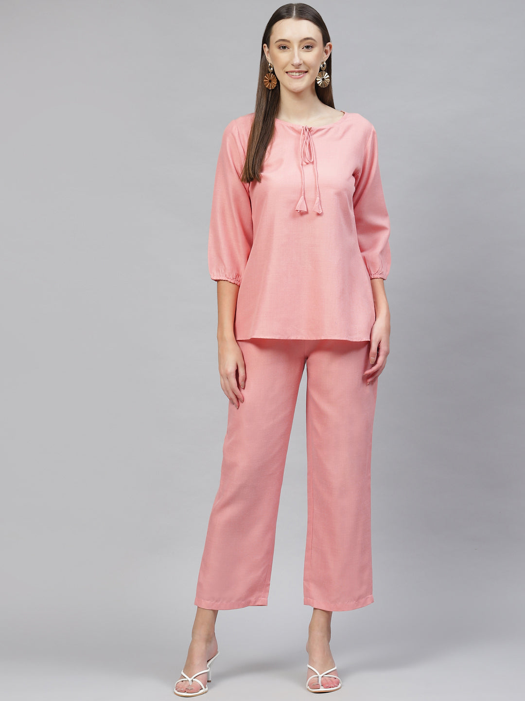 Cottinfab Women Solid Pure Cotton Top With Trousers