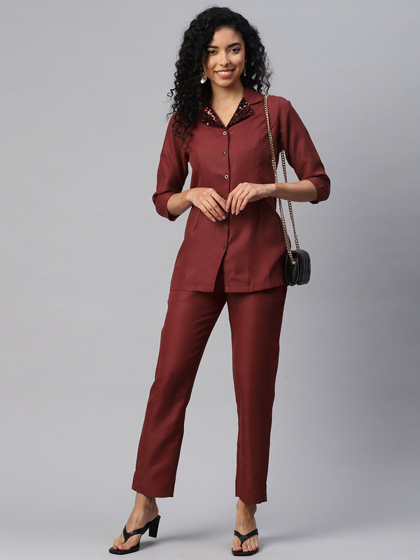 Cottinfab Women Embellished Shirt With Trousers