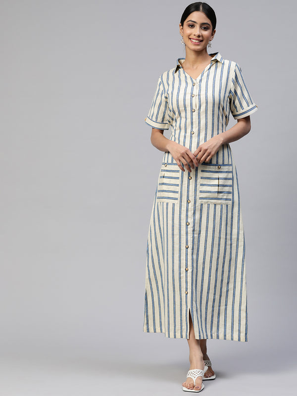 Cottinfab Striped Shirt Maxi Dress