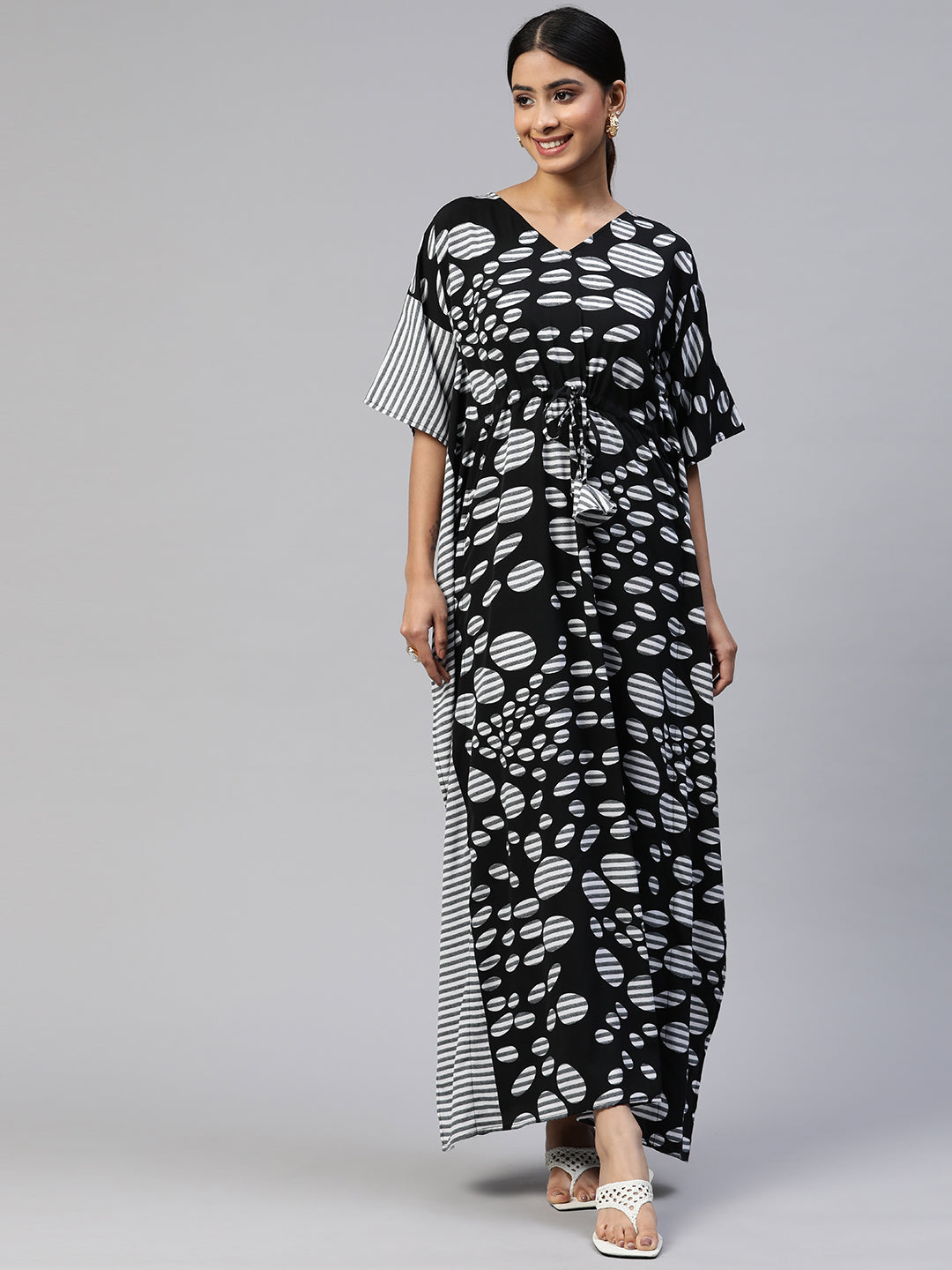 Buy Black multi color embroidered kaftan maxi dress for women – Mukul
