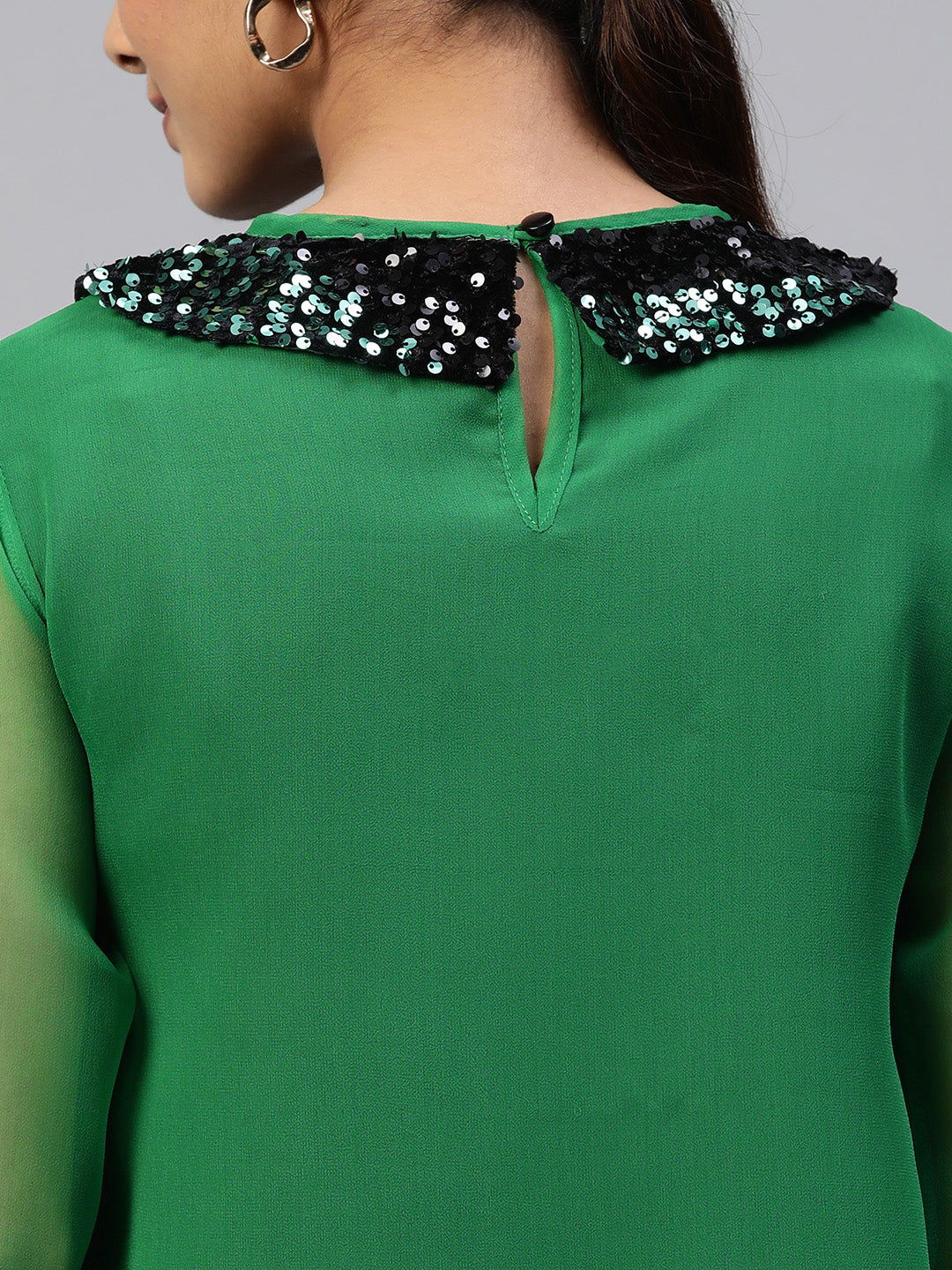 Cottinfab Peter Pan Collar Embellished Georgette A-Line Midi Dress