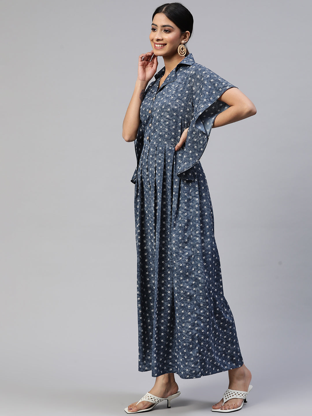Cottinfab Printed Pleated Crepe Maxi Dress