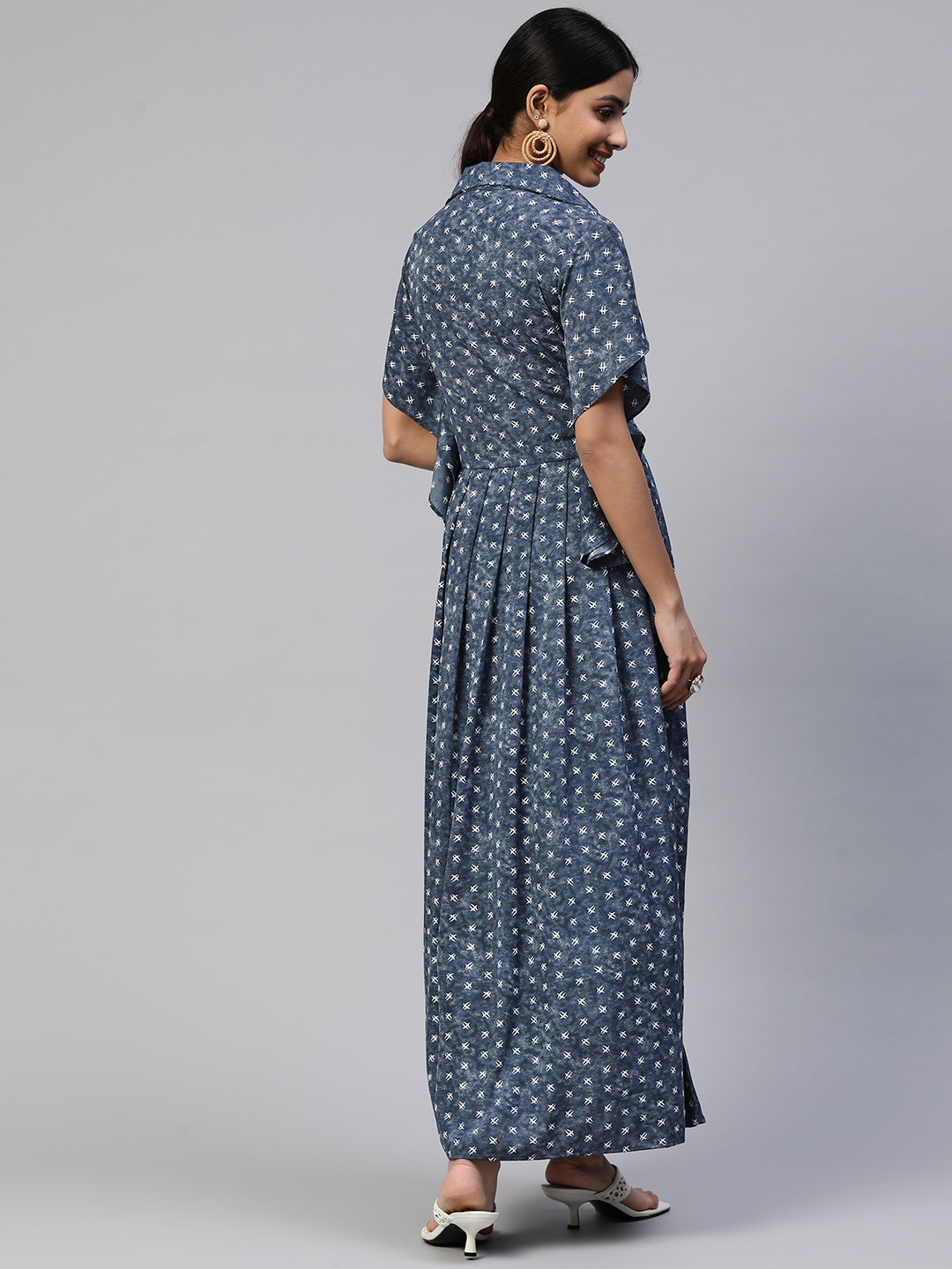 Cottinfab Printed Pleated Crepe Maxi Dress