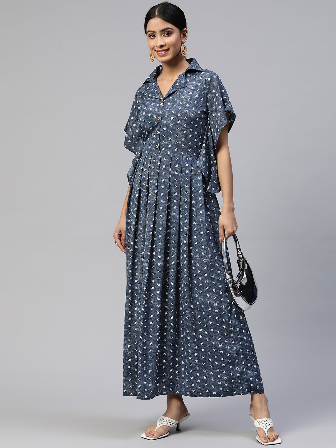 Cottinfab Printed Pleated Crepe Maxi Dress